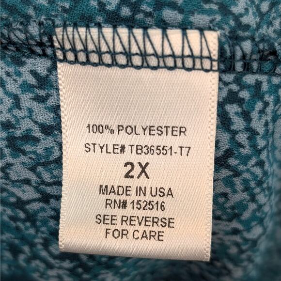 Molly & Isadora Kara Tie-Front Kimono Sleeve Tunic Top in Teal Print Size 2X - Picture 10 of 10